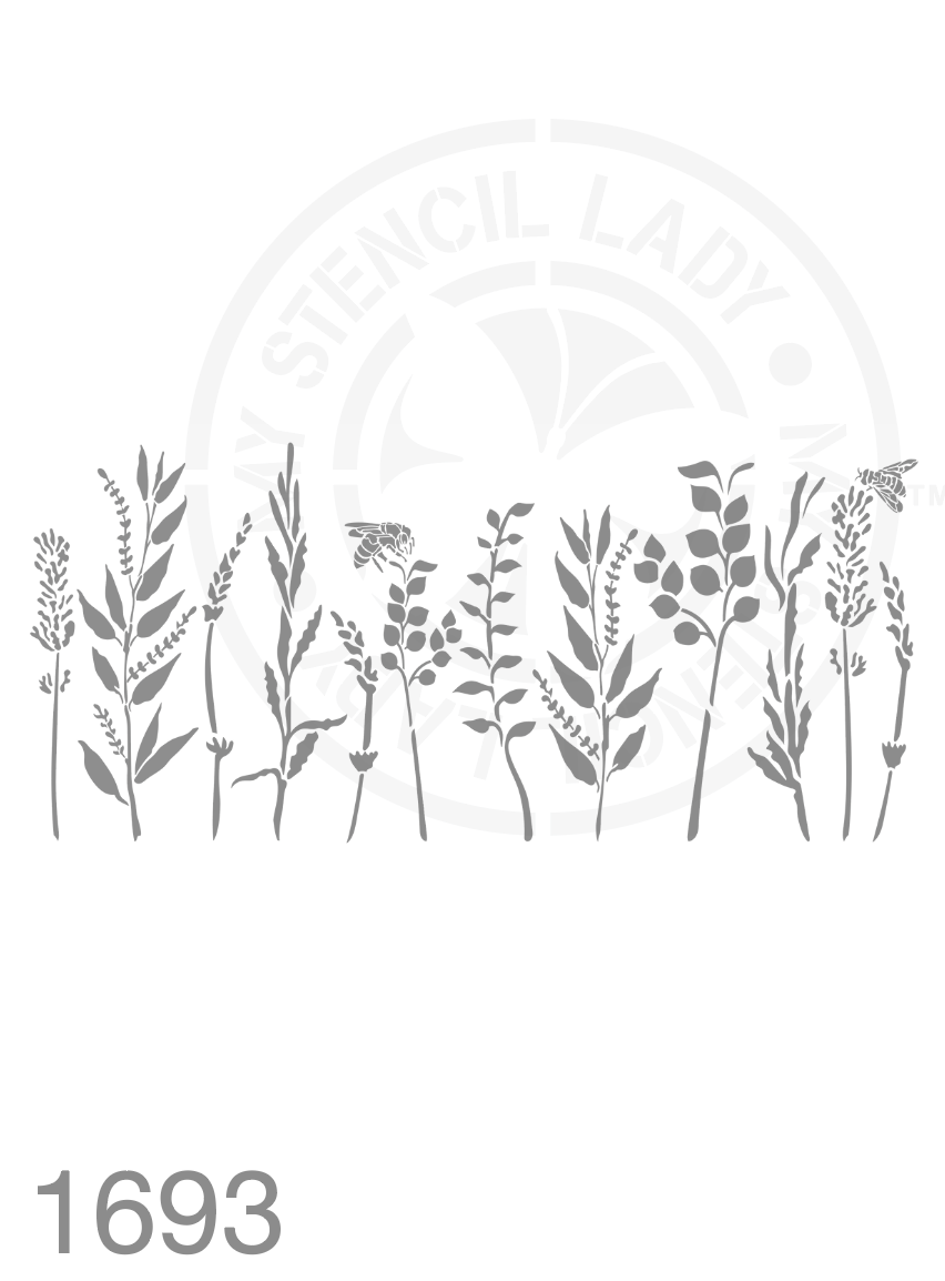 Wildflowers Field Farmhouse Style Hand Drawn Illustration Stencil 1693 Plants and flowers reusable stencils